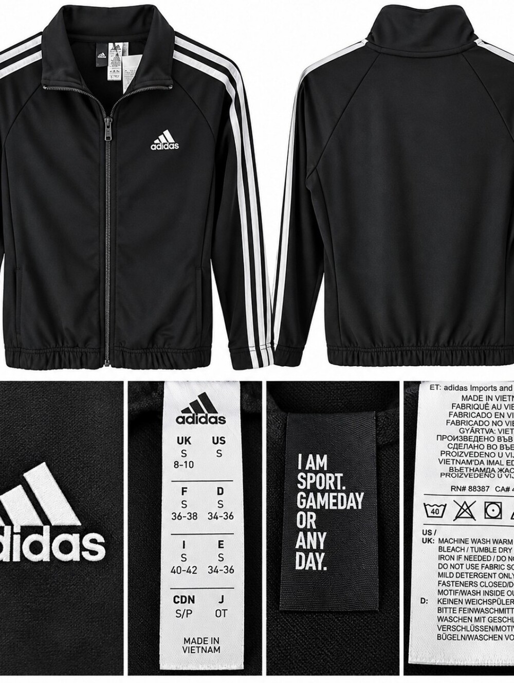 adidas Black Kids Track Jacket with White Stripes
